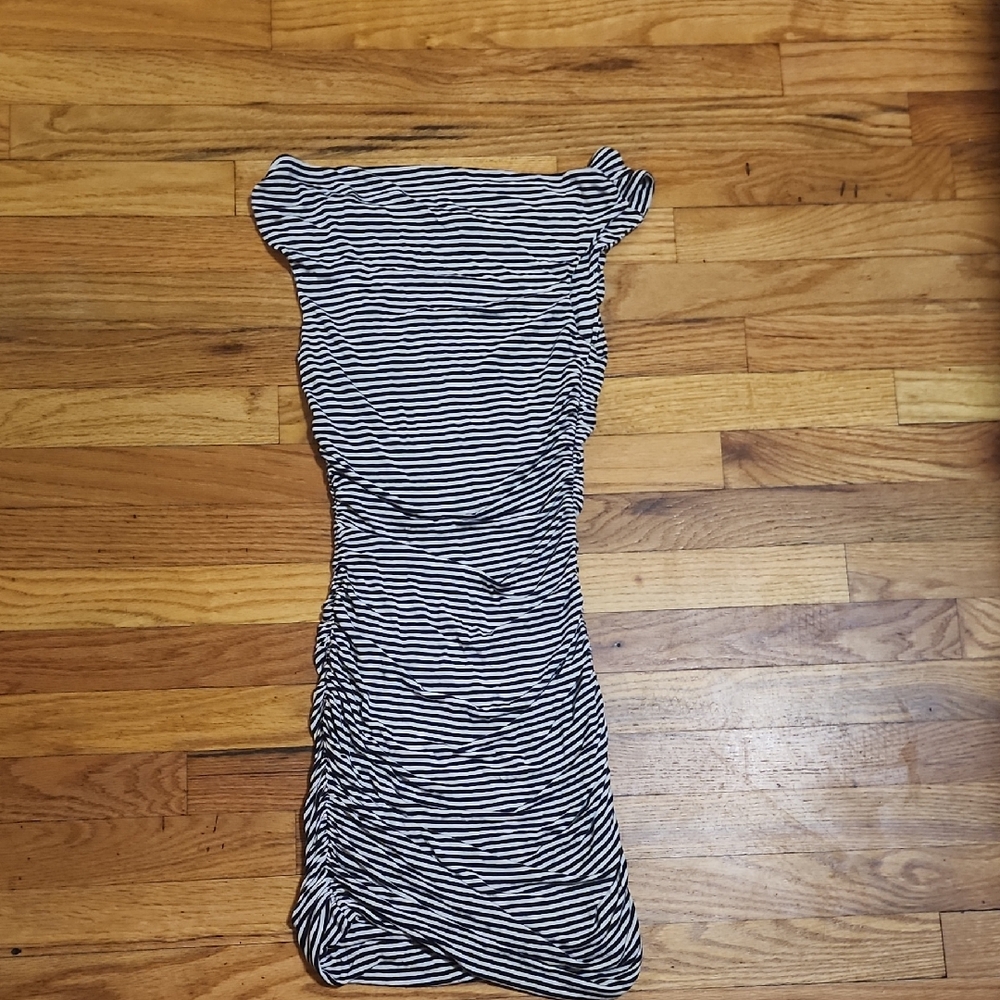 H&M Shoulder Striped Dress in Black and White